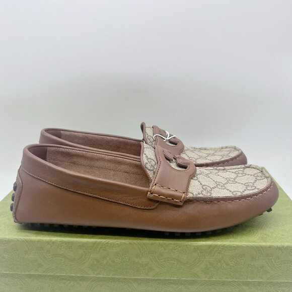Gucci Supreme GG Interlocking Loafer Driving Shoes Mens Brown UK 10.5 US 11 - Picture 7 of 15